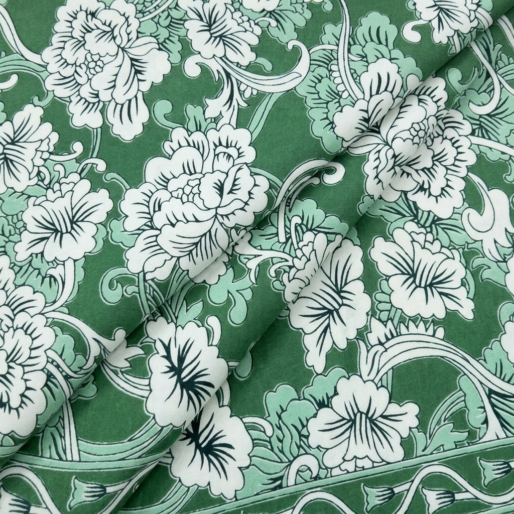 Folded Floral Green Floral Cotton Fabric