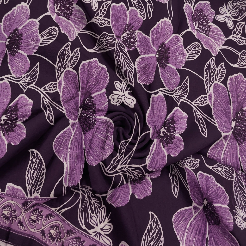Swirled Floral Purple Floral Cotton Fabric