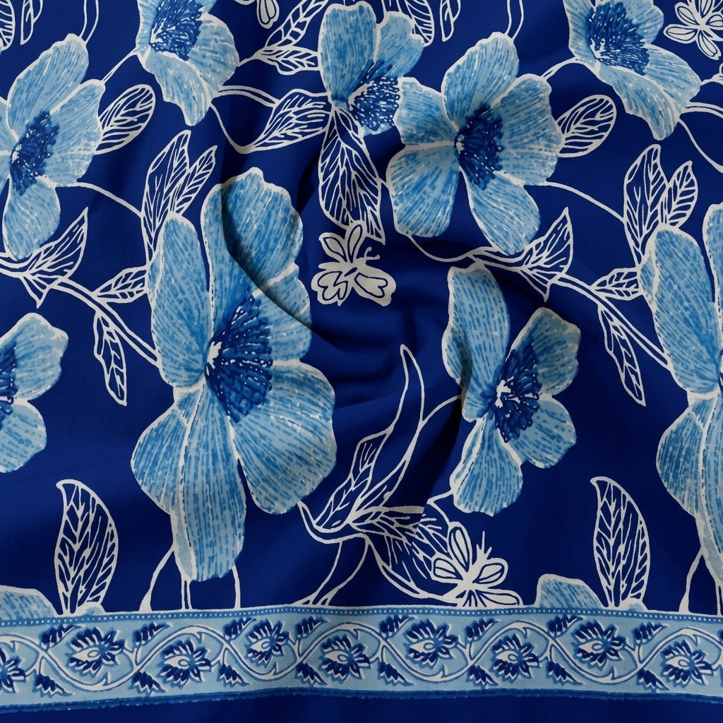 Swirled Floral Indigo Floral Cotton Fabric