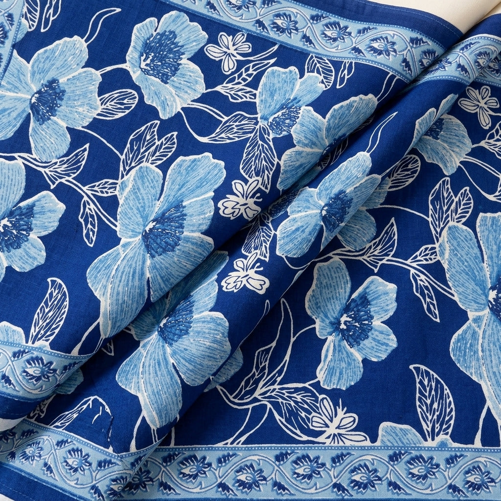 Folded Floral Indigo Floral Cotton Fabric