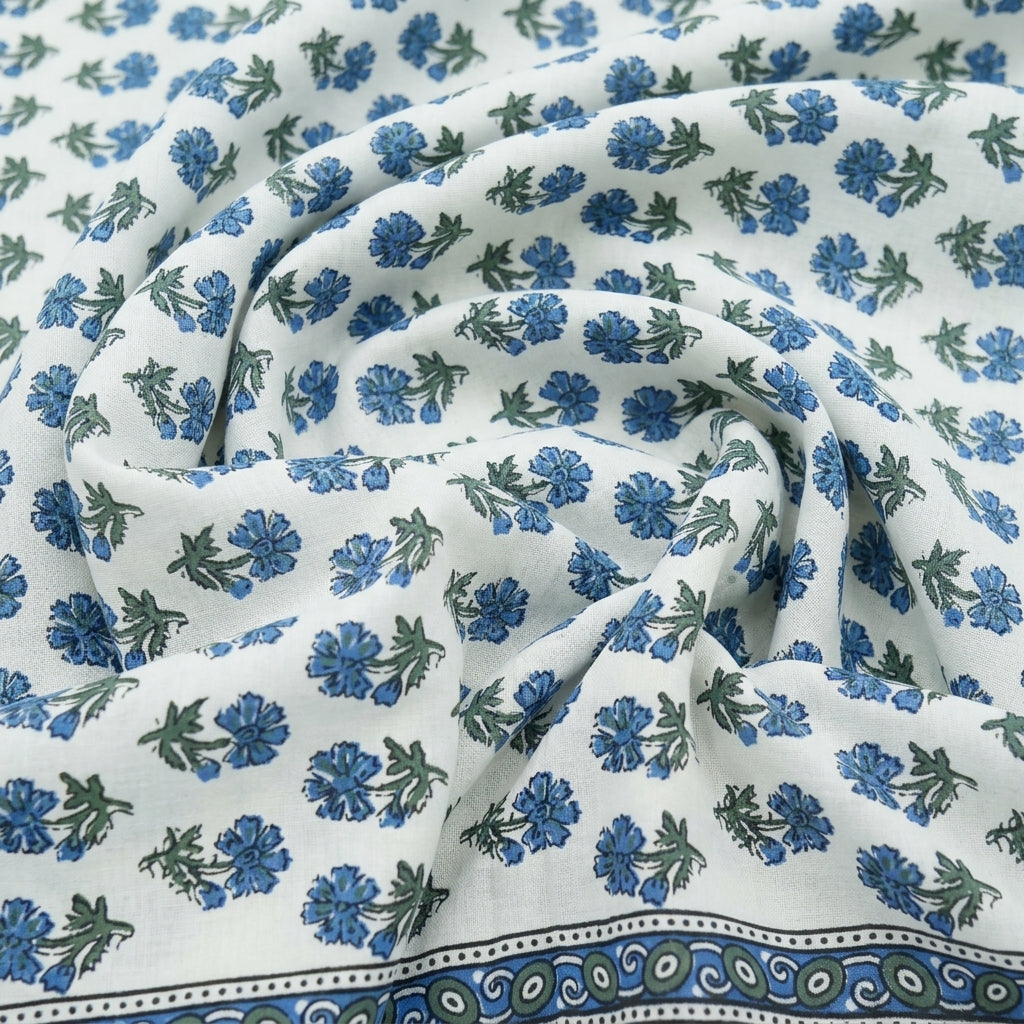 Swirled Floral White Floral Cotton Fabric