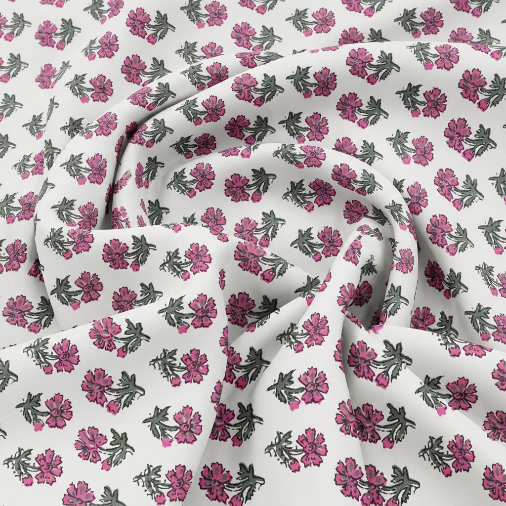 Swirled Floral White Floral Cotton Fabric