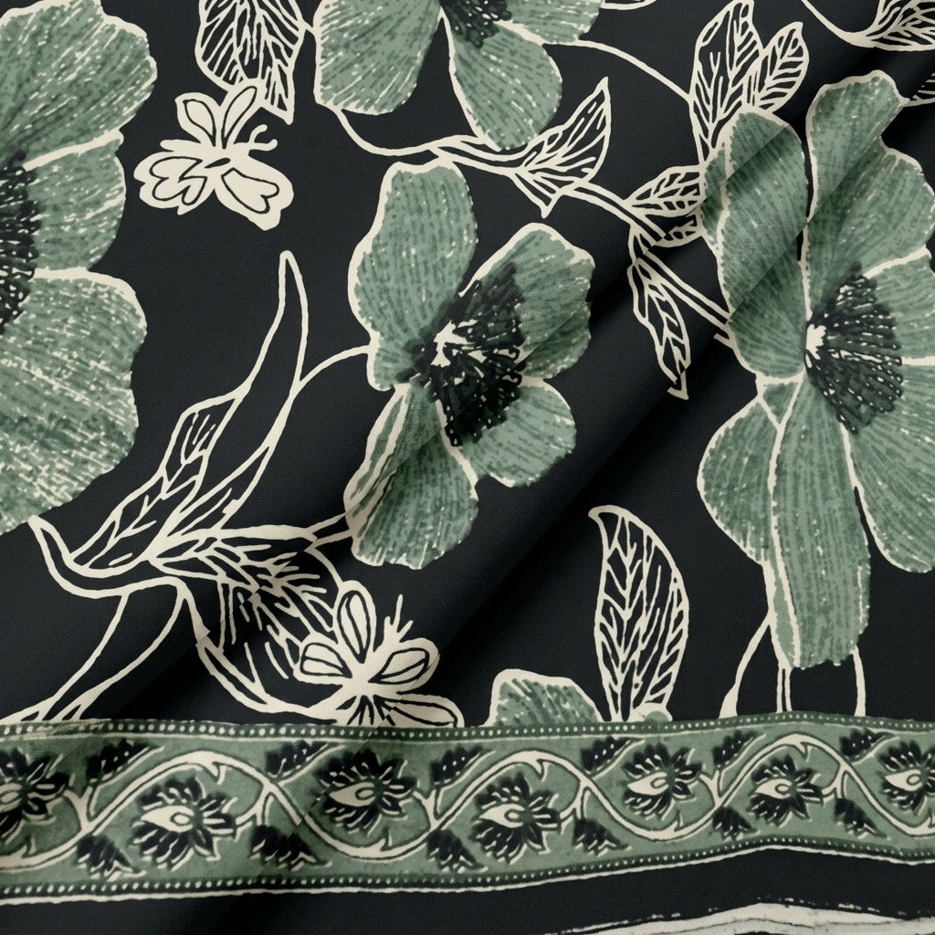 Floral Cotton Fabric - EC14387 - folds