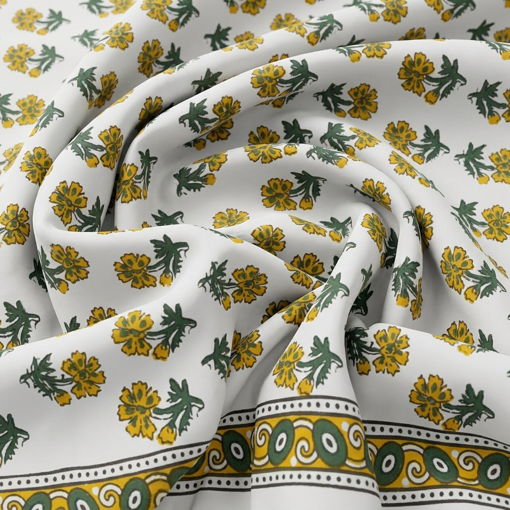 Swirled Floral White Floral Cotton Fabric