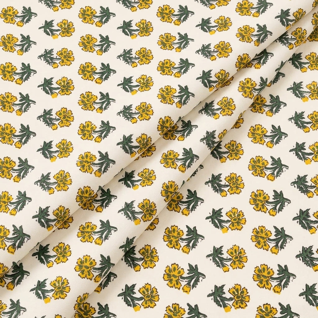 Folded Floral White Floral Cotton Fabric