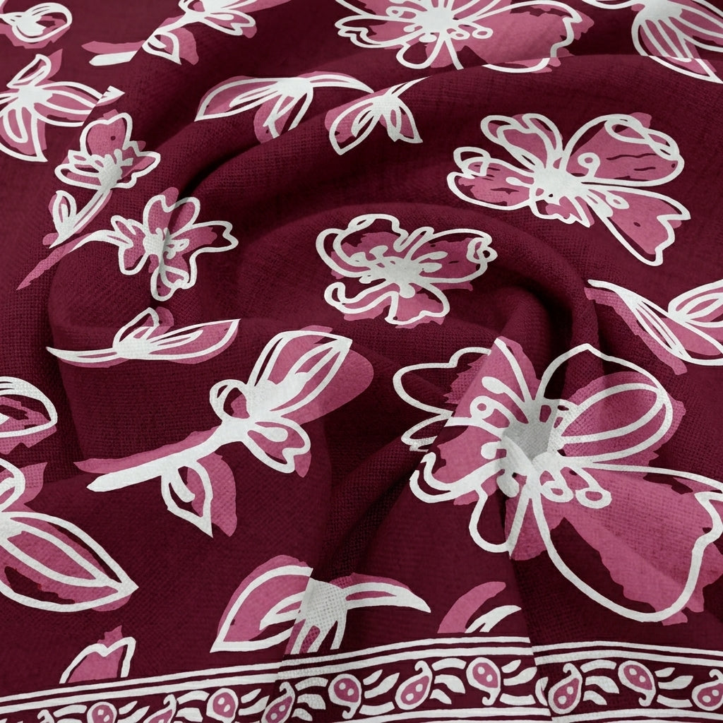 Swirled Floral Pink Floral Cotton Fabric