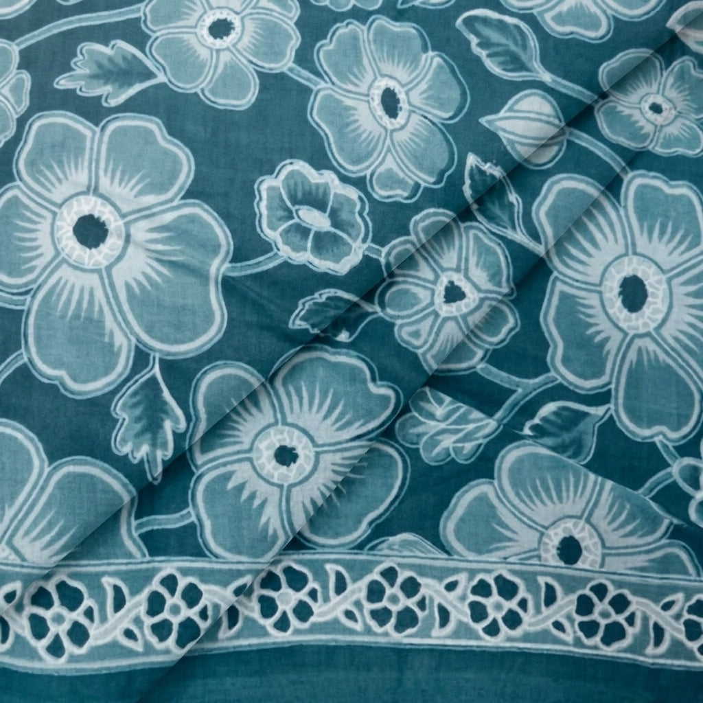 Folded Floral Sea Blue Floral Cotton Fabric