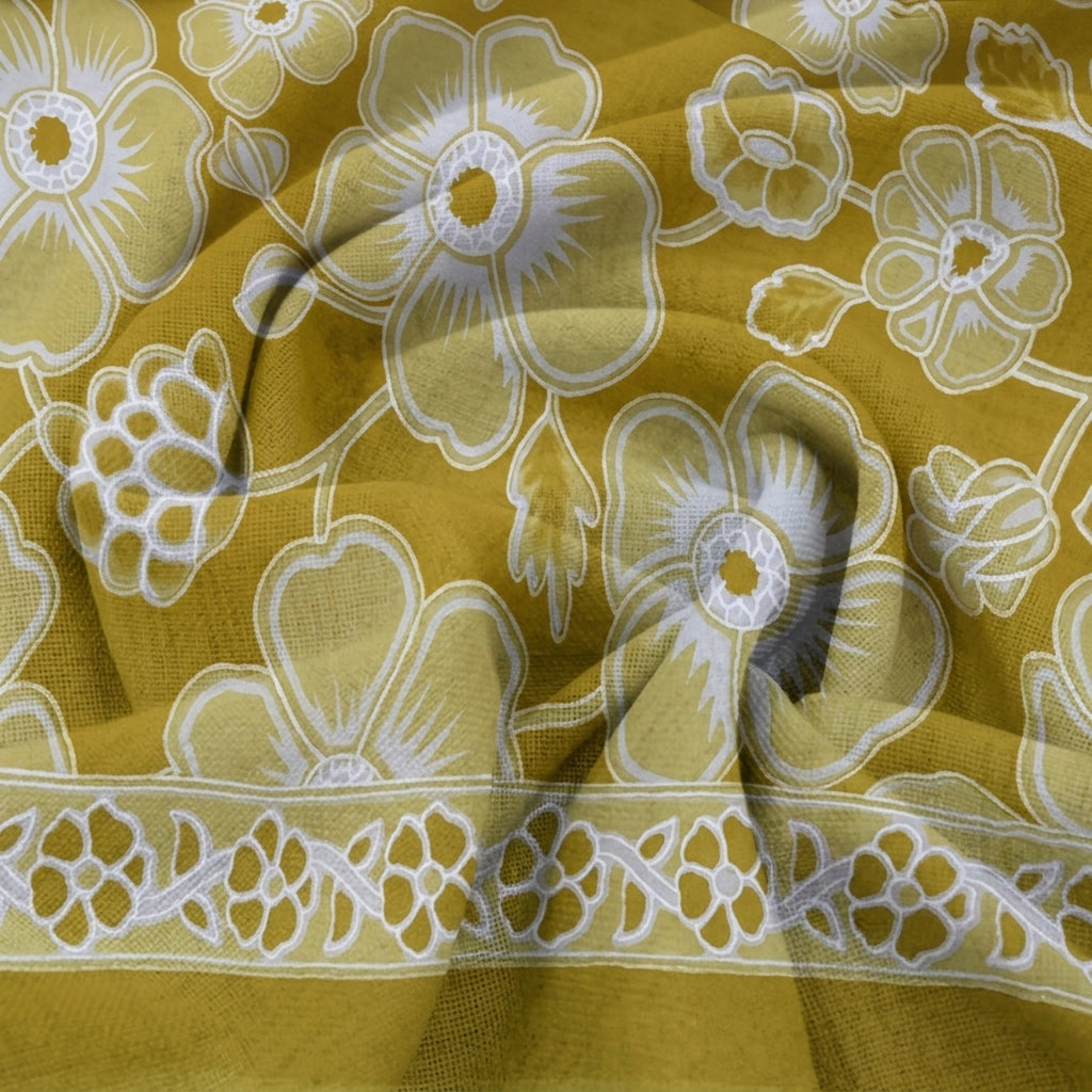 Swirled Floral Yellow Floral Cotton Fabric