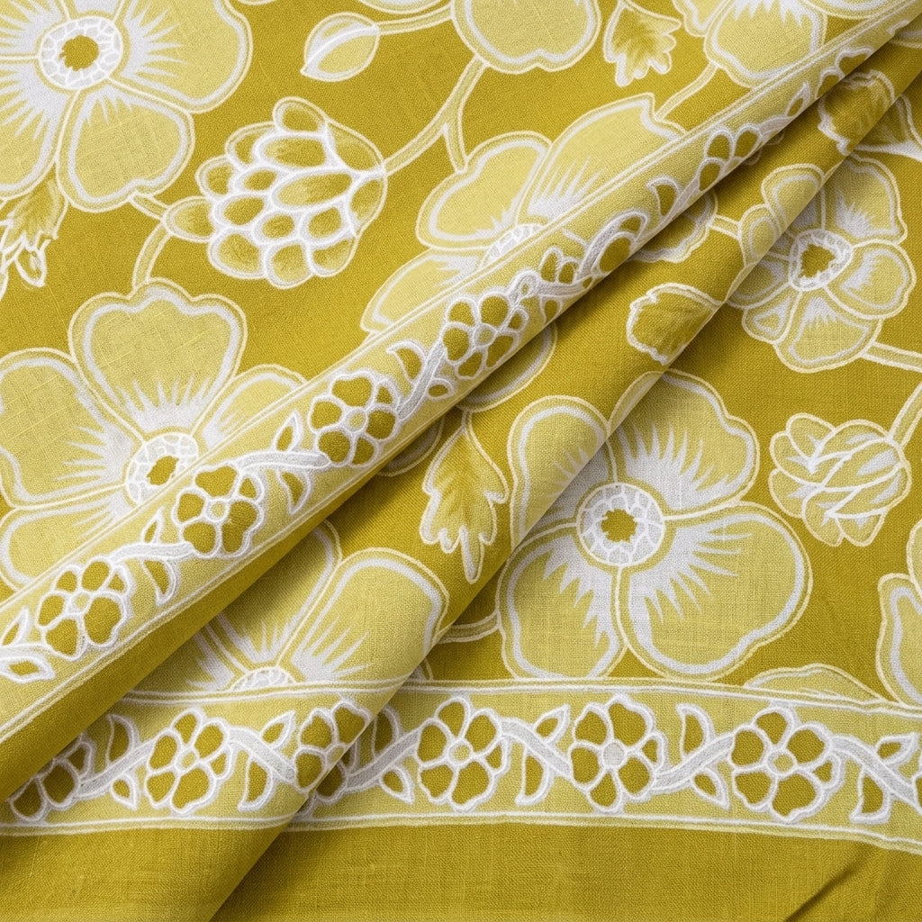 Folded Floral Yellow Floral Cotton Fabric