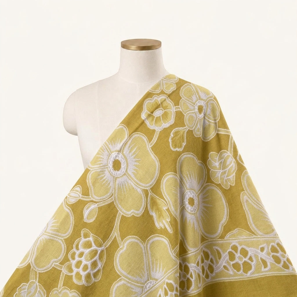 Floral Yellow Floral Cotton Fabric Draped as a saree