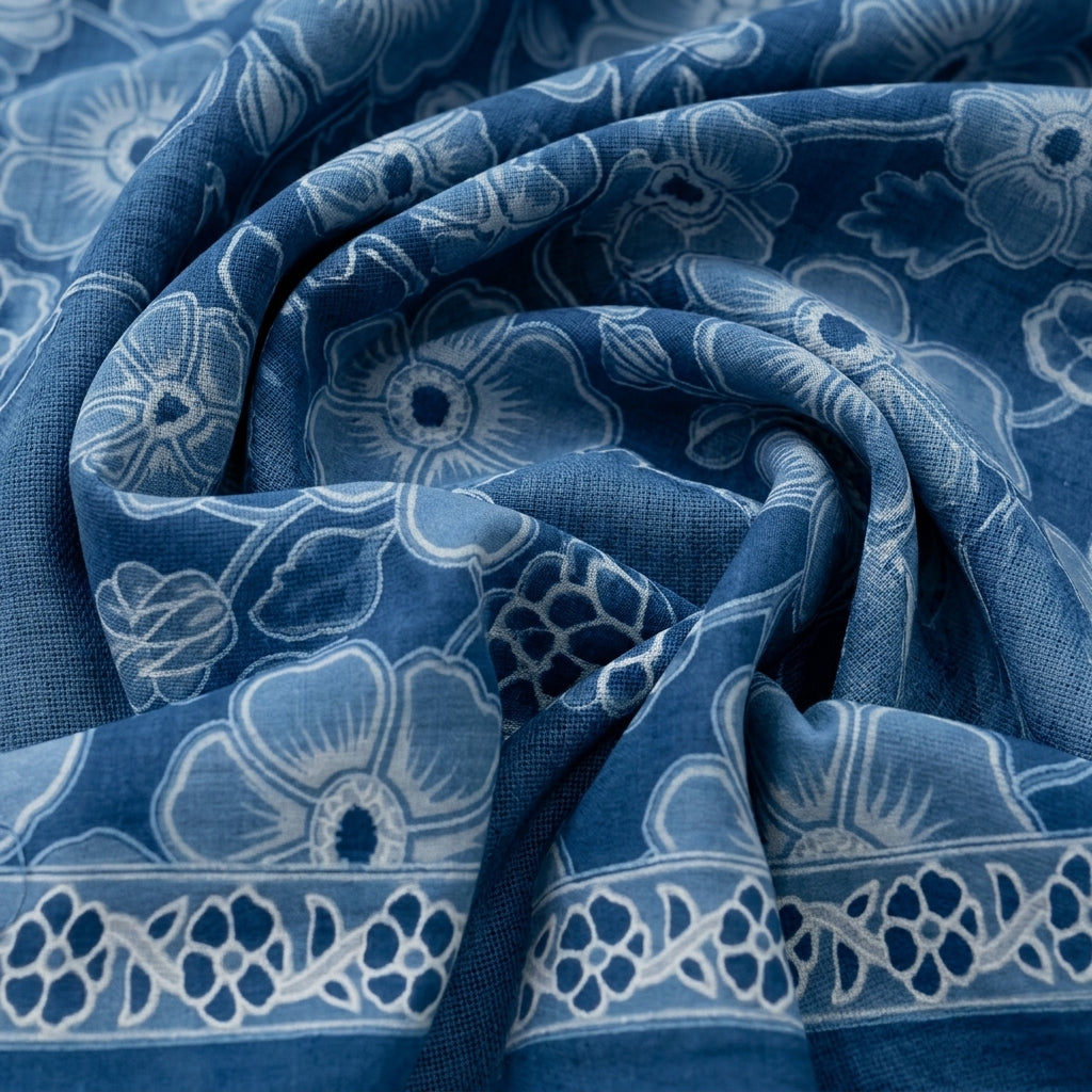 Swirled Floral Blue Floral Cotton Fabric