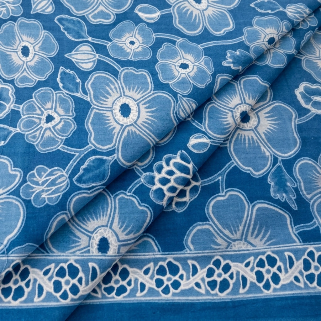 Folded Floral Blue Floral Cotton Fabric