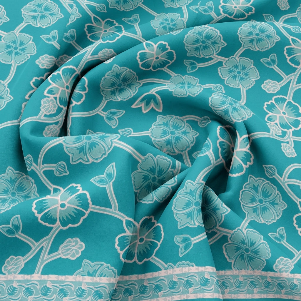 Swirled Floral Blue Floral Cotton Fabric
