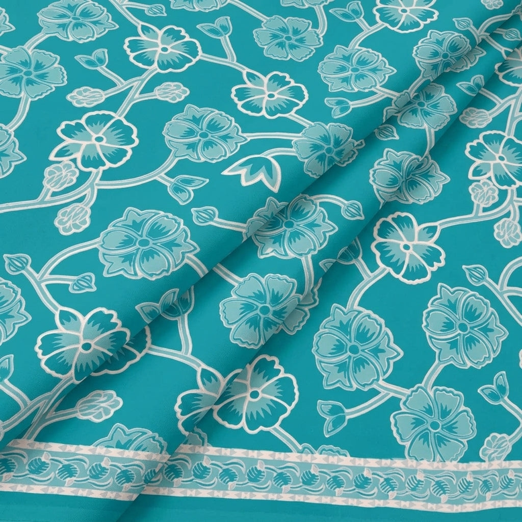 Folded Floral Blue Floral Cotton Fabric