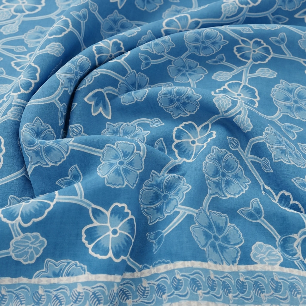 Swirled Floral Blue Floral Cotton Fabric