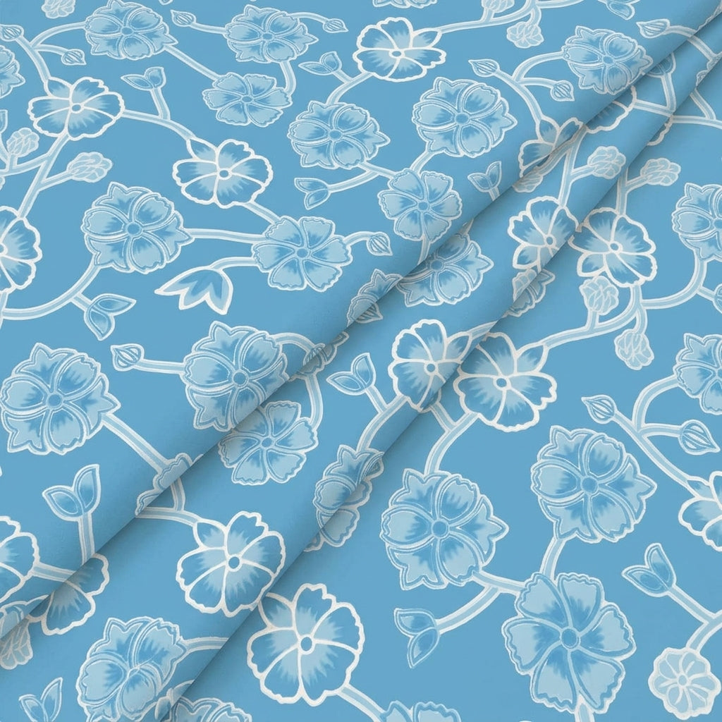 Folded Floral Blue Floral Cotton Fabric