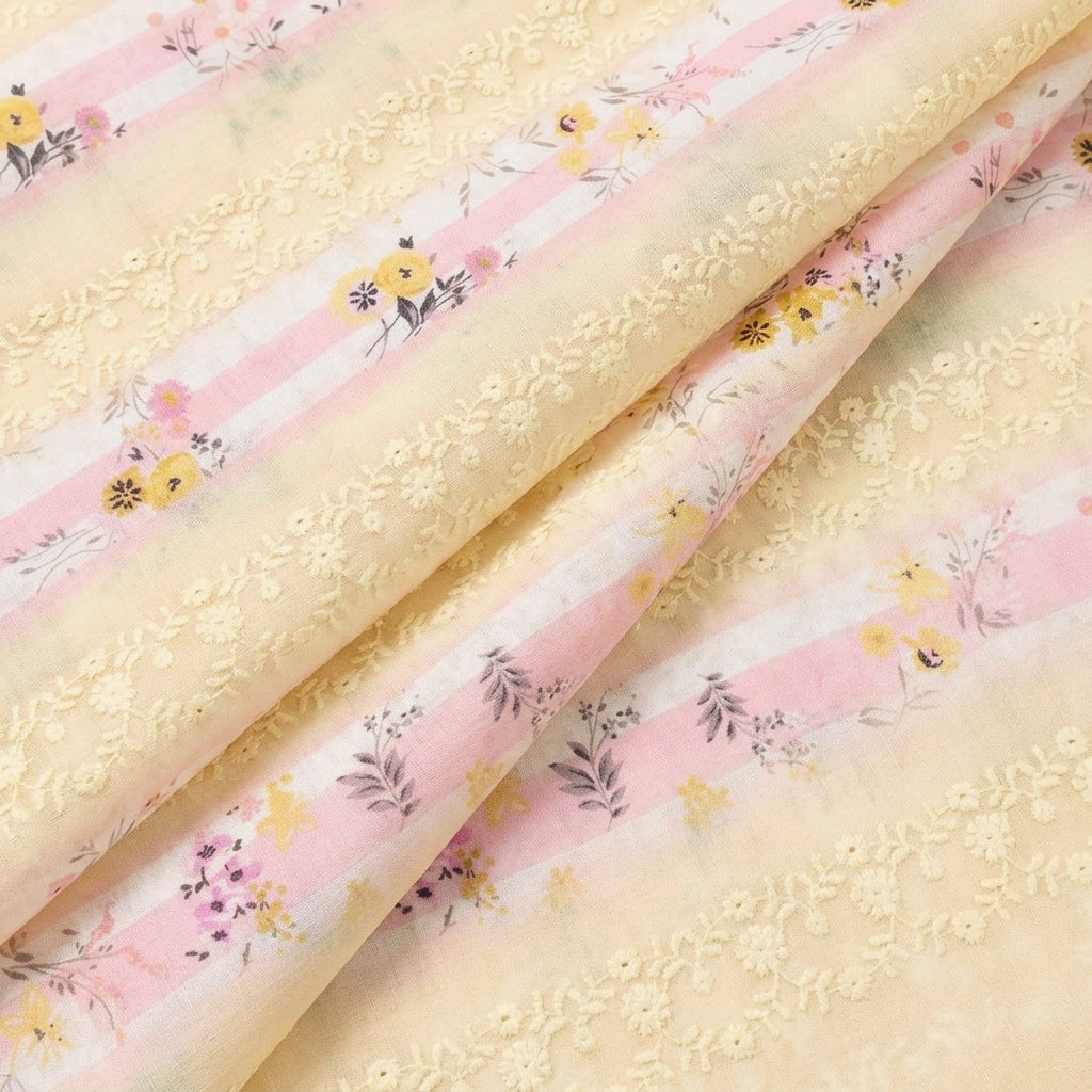 Folded Embroidery Yellow Embroidery Cotton Fabric