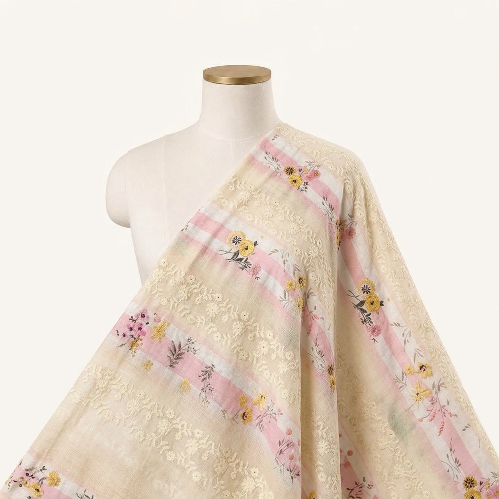 Embroidery Yellow Embroidery Cotton Fabric Draped as a saree