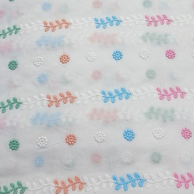 White Embroidery Cotton Fabric - EC14438 - EC14438 - Flat fabric