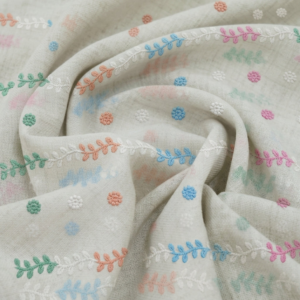 Swirled Embroidery White Embroidery Cotton Fabric