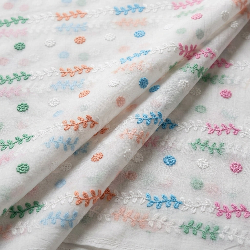 White Embroidery Cotton Fabric - EC14438 - EC14438 - folds