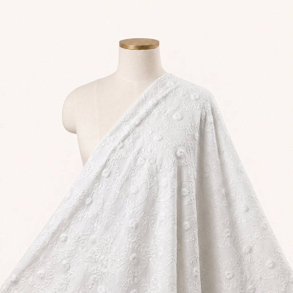 White Embroidery Cotton Fabric - EC14622