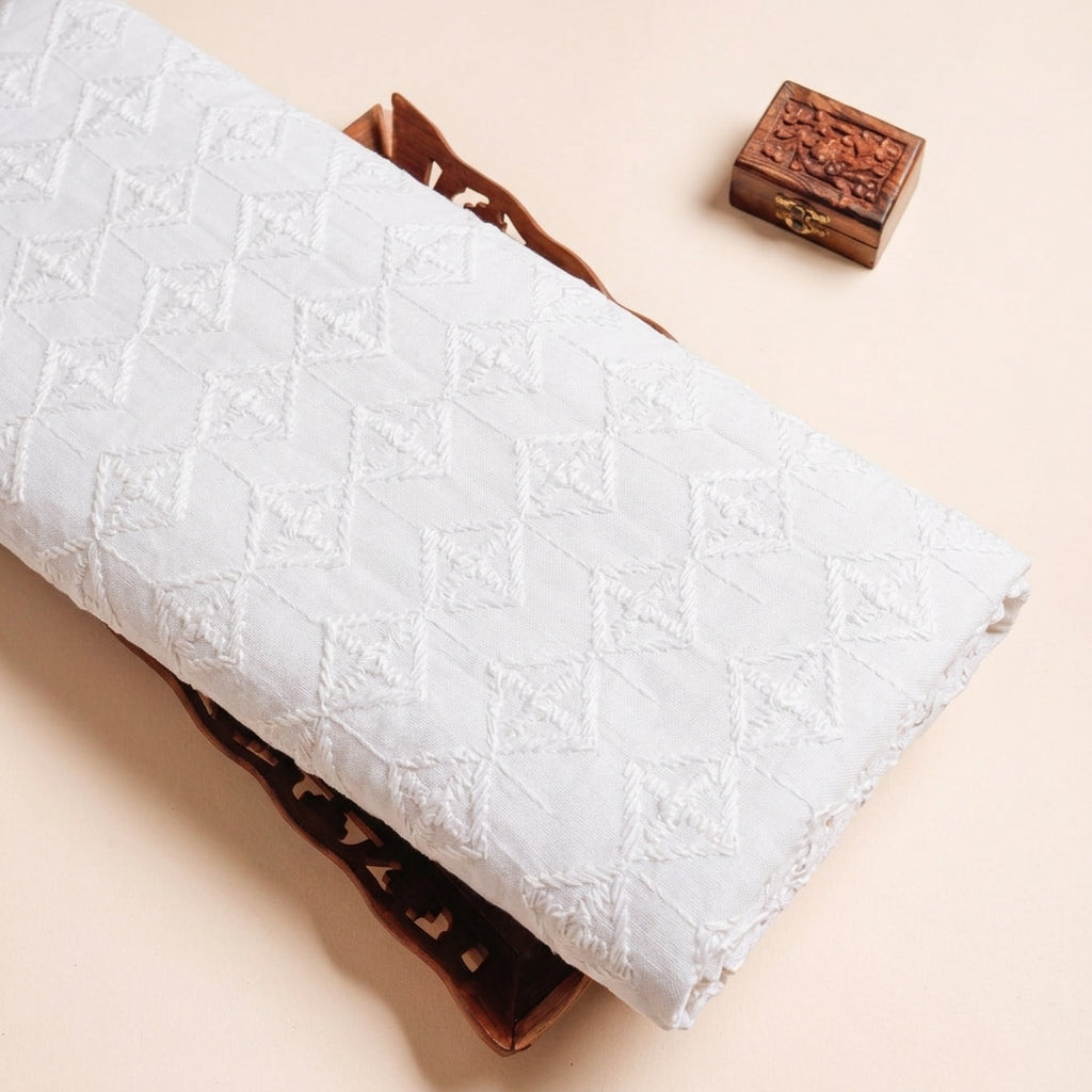 White Embroidery Cotton Fabric - EC14628