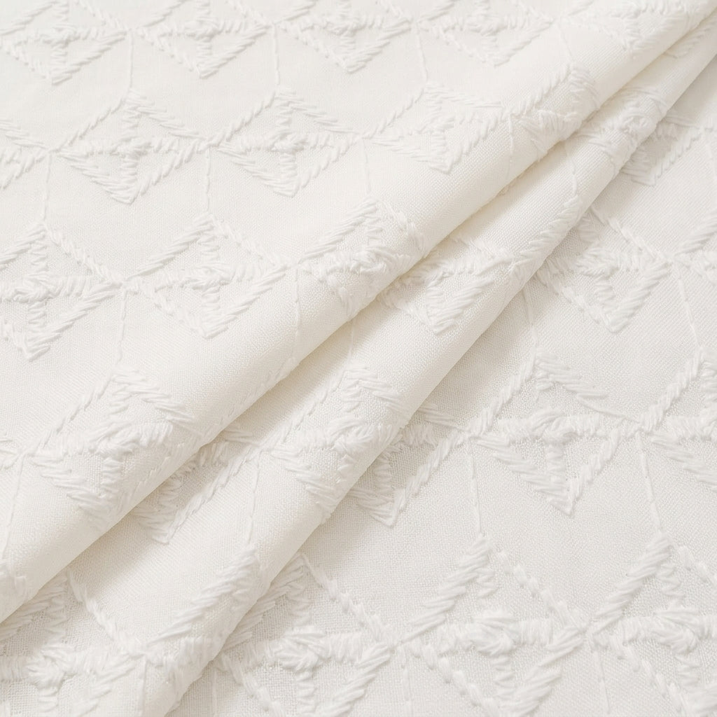 White Embroidery Cotton Fabric - EC14628