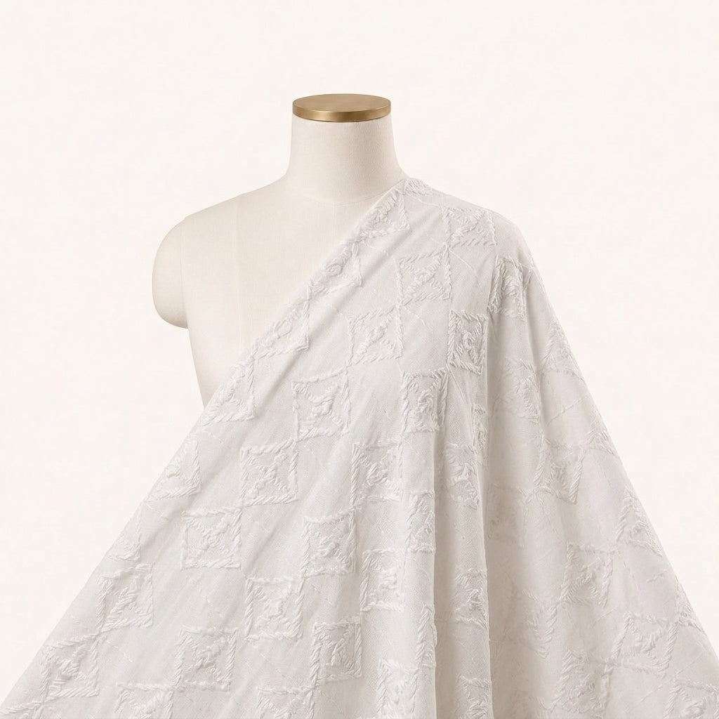 White Embroidery Cotton Fabric - EC14628