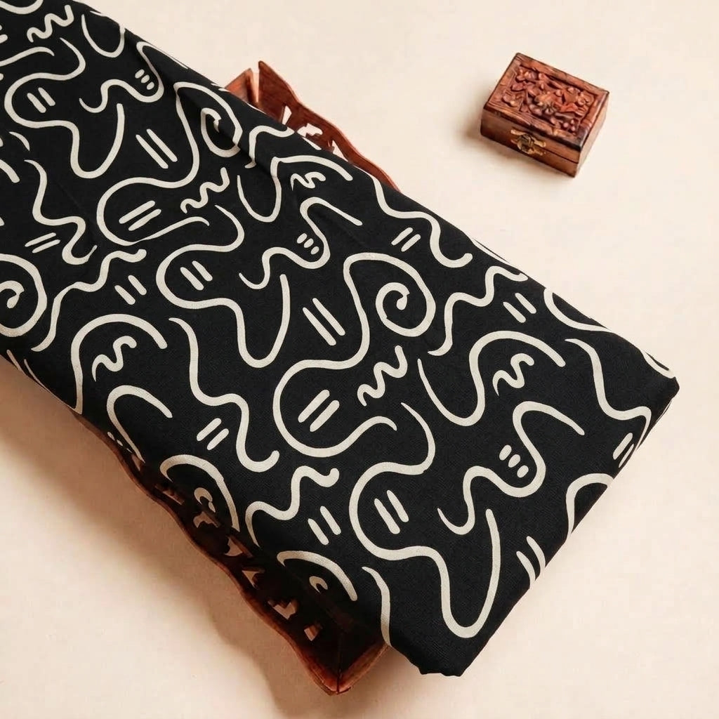 Folded Black Abstract Crepe Fabric Highlighting Texture