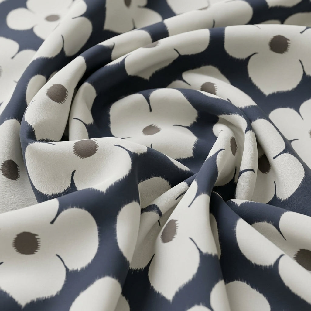Swirled Floral Black Floral Crepe Fabric