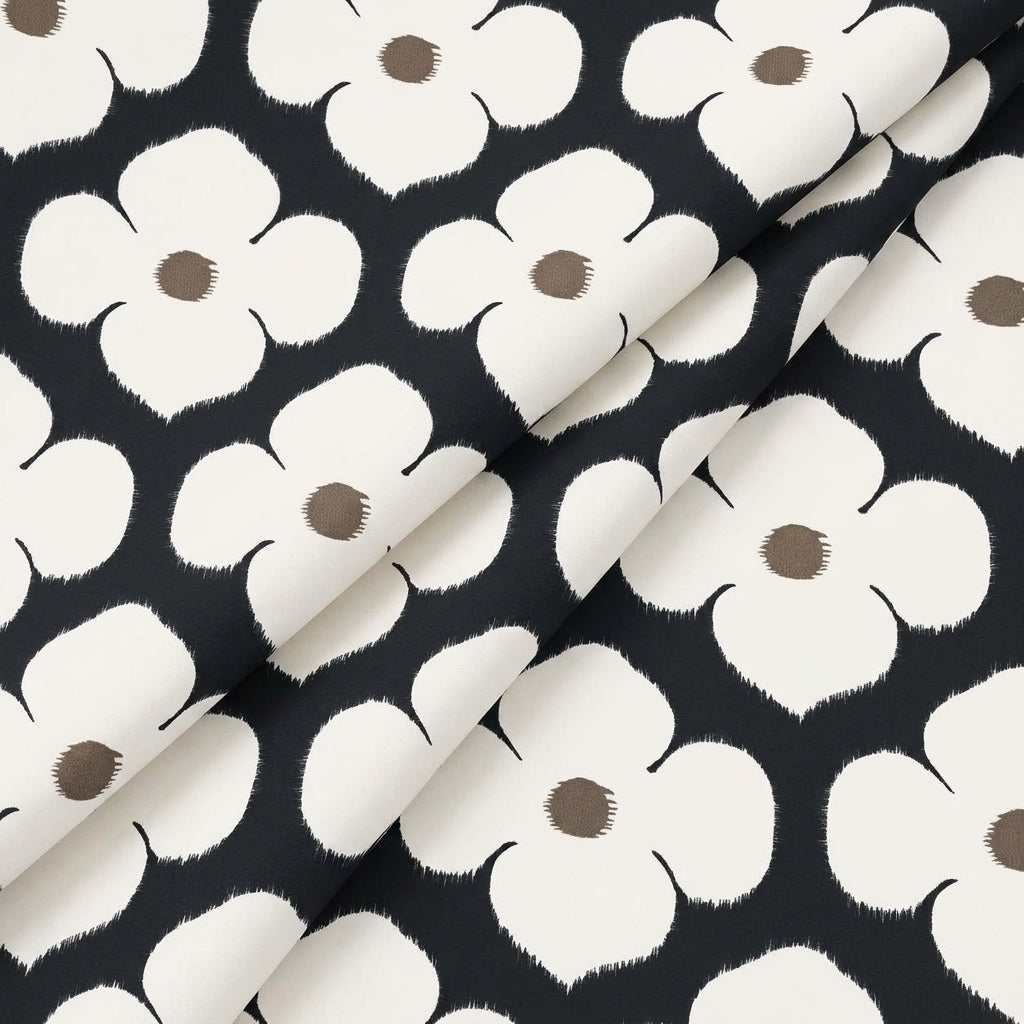 Folded Floral Black Floral Crepe Fabric