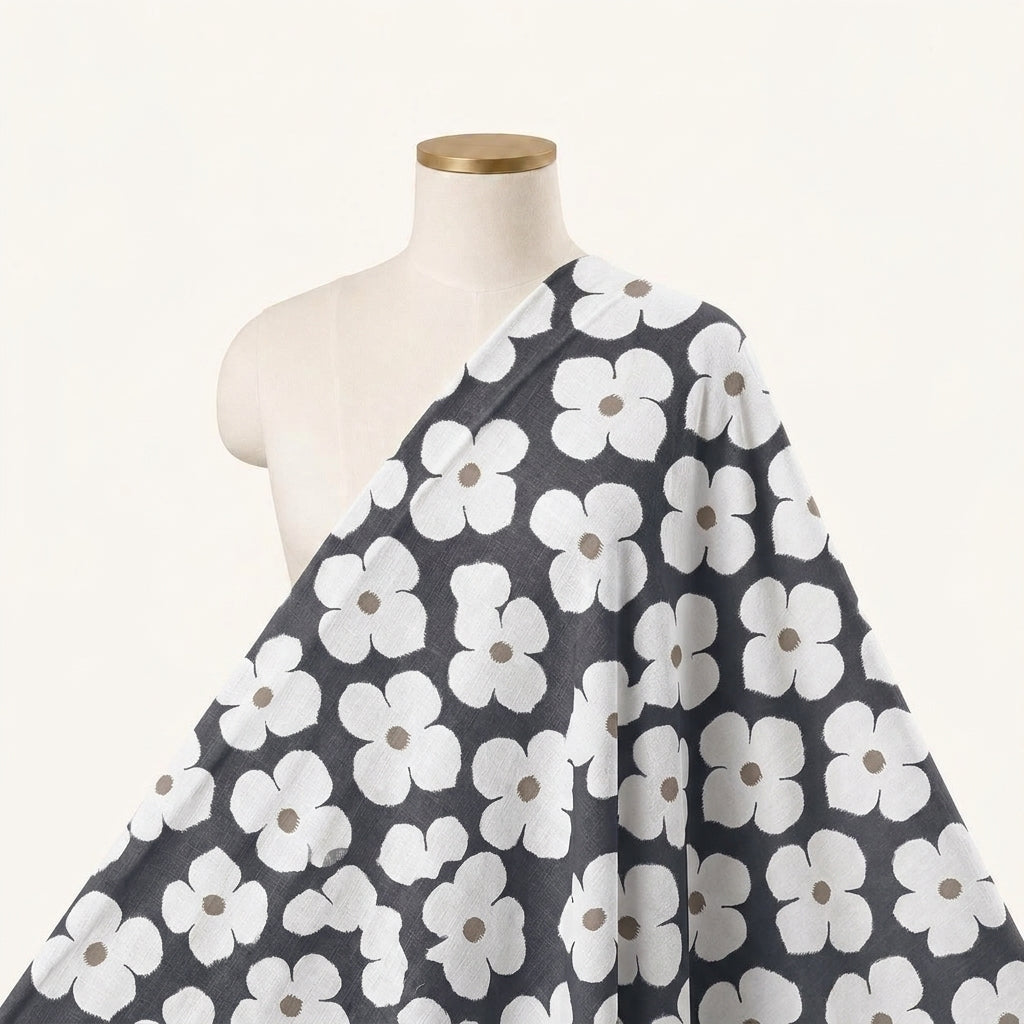 Floral Black Floral Crepe Fabric Draped as a saree
