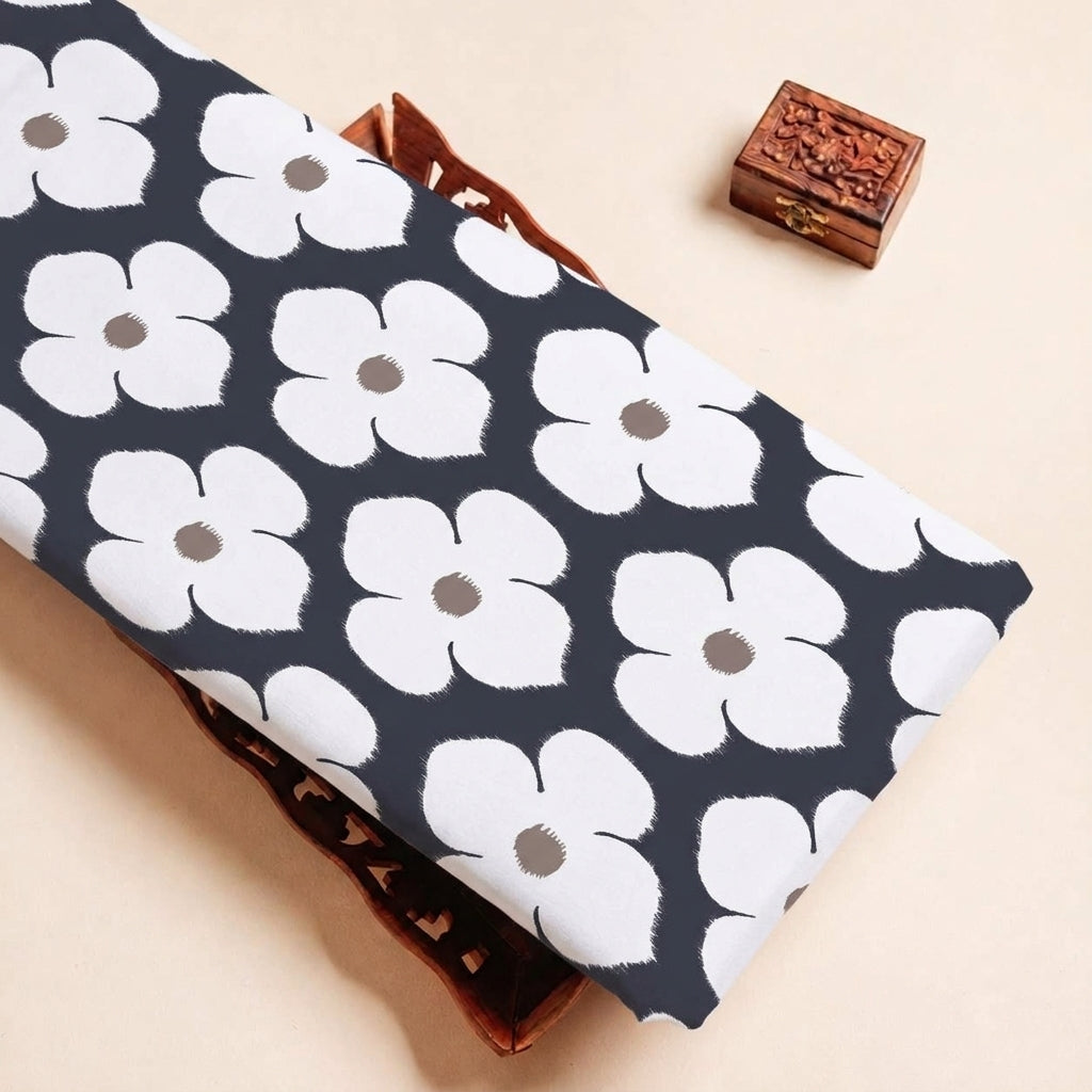 Folded Black Floral Crepe Fabric Highlighting and Texture