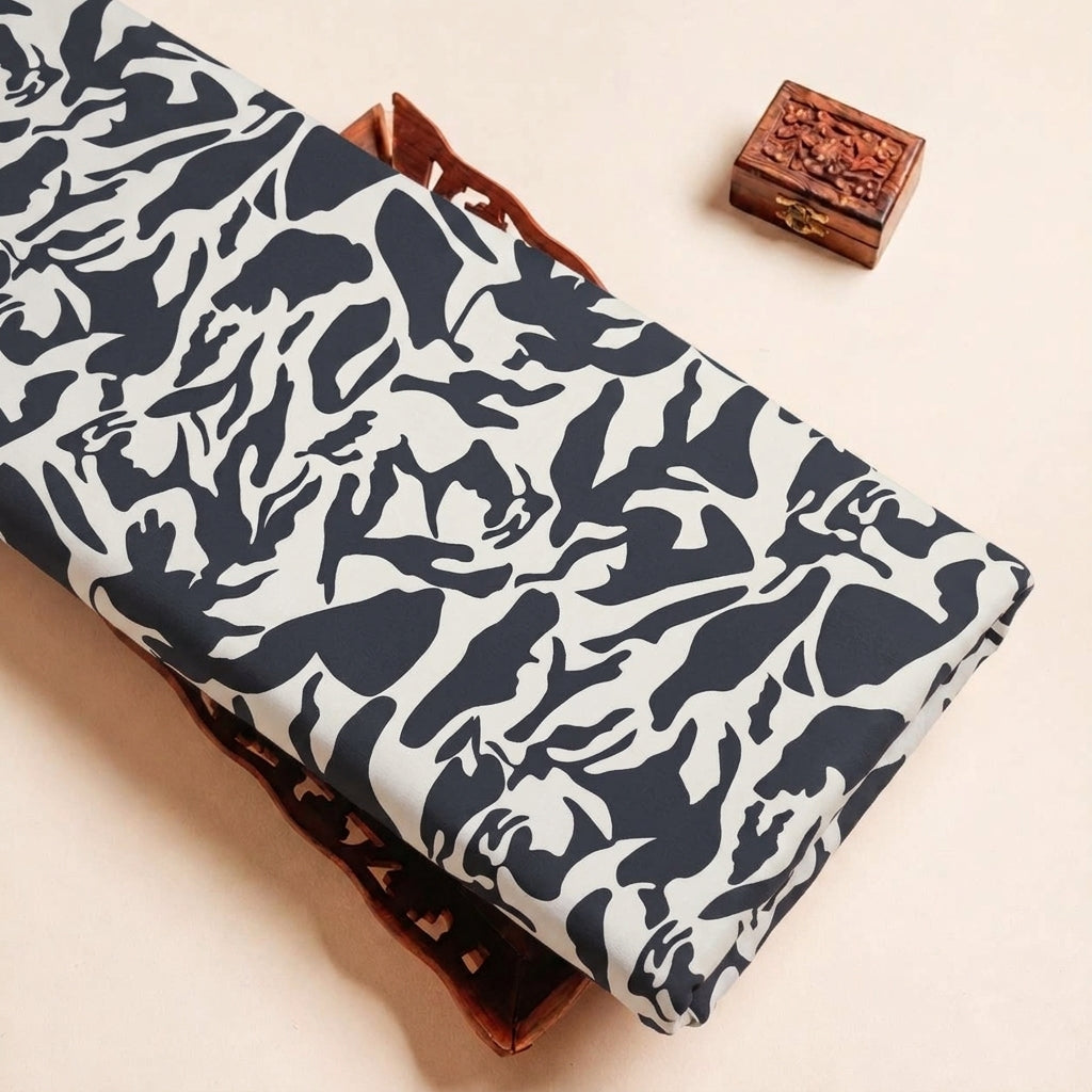 Folded Black Abstract Crepe Fabric Highlighting and Texture