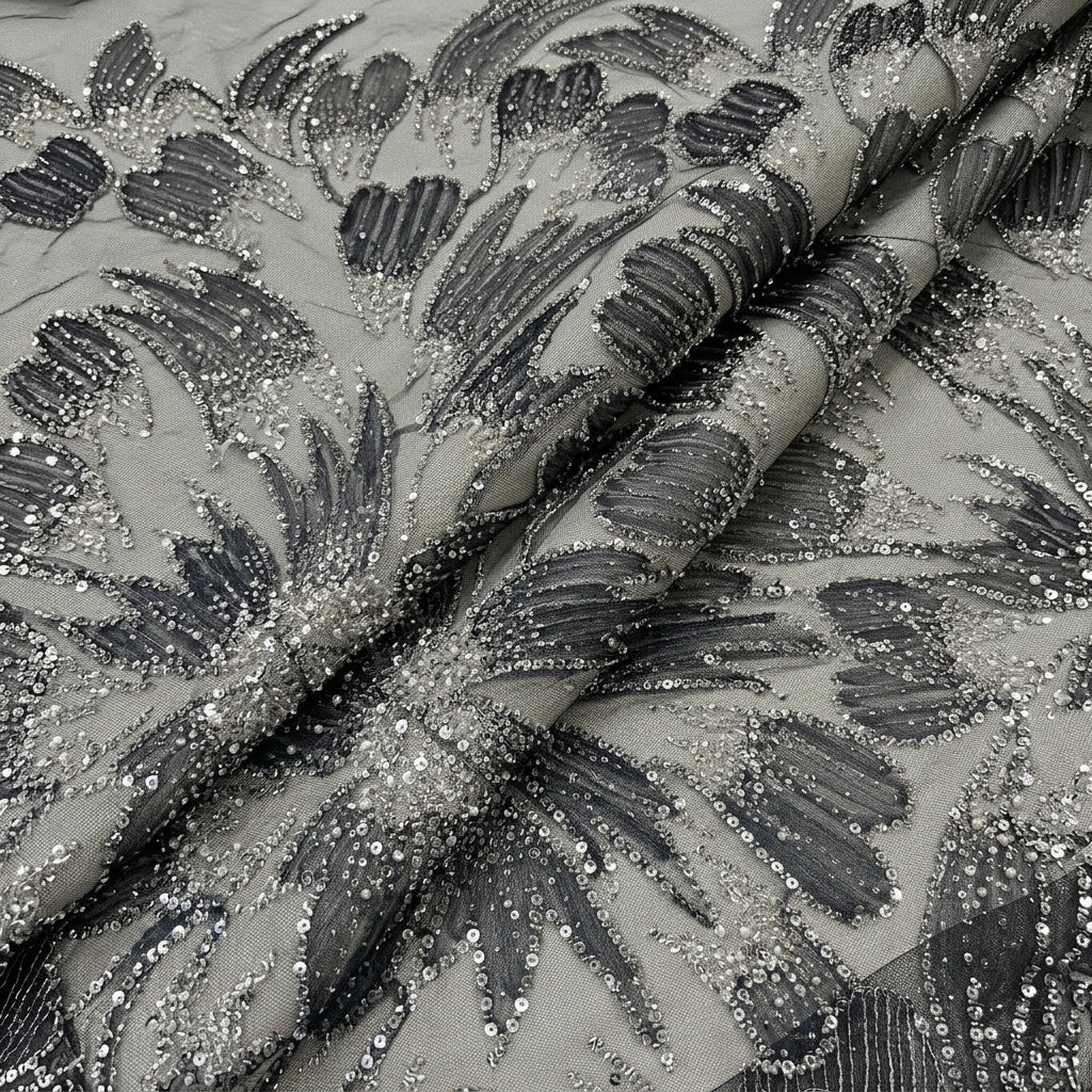 Folded Embroidery Black Embroidery Net Fabric
