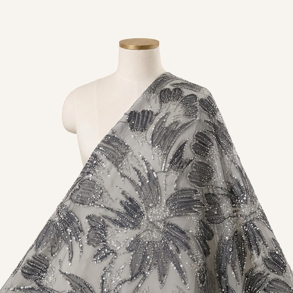 Embroidery Black Embroidery Net Fabric Draped as a saree
