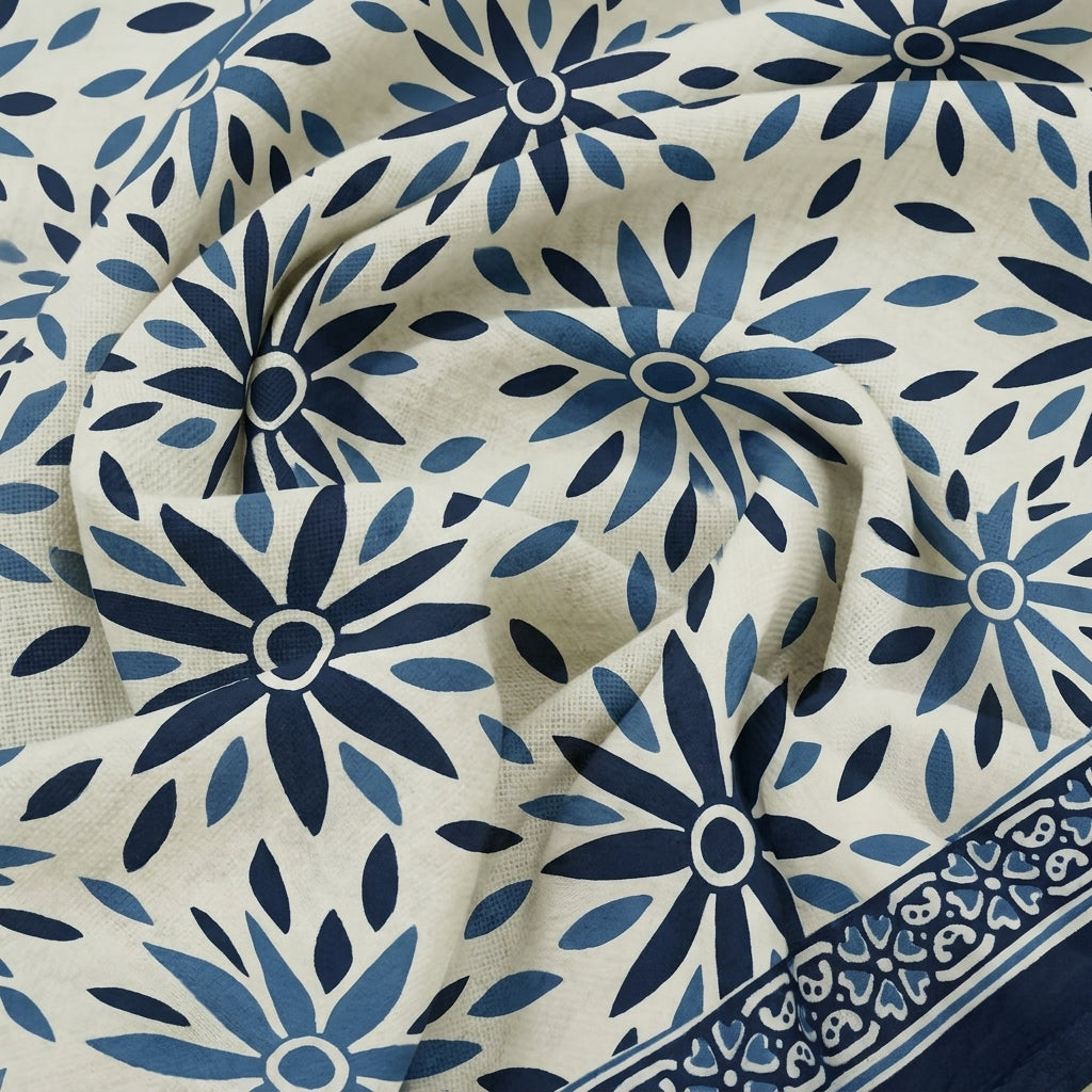 Swirled Floral Cream Floral Cotton Fabric