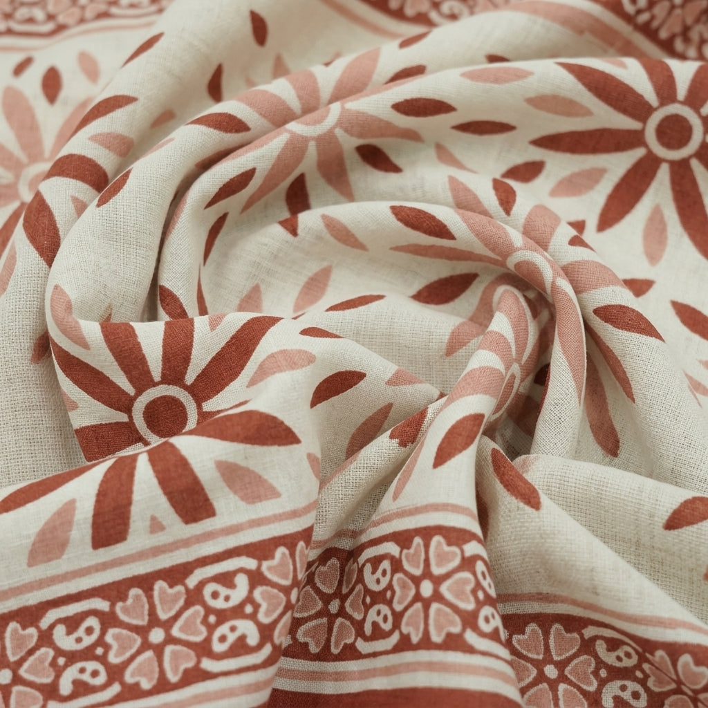 Swirled Floral Orange Floral Cotton Fabric