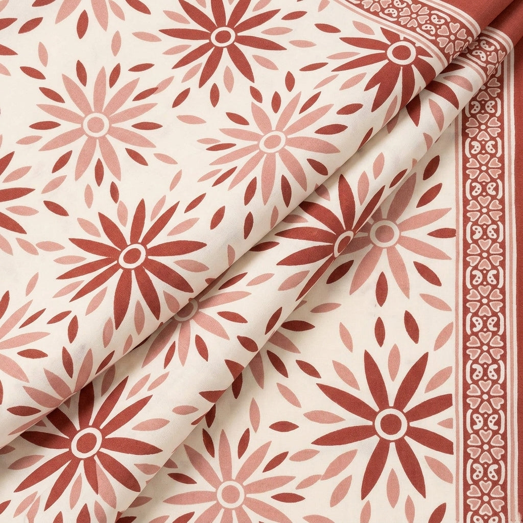 Folded Floral Orange Floral Cotton Fabric