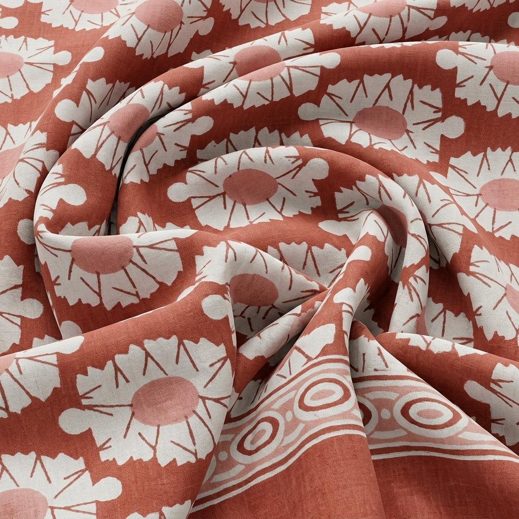 Swirled Floral Orange Floral Cotton Fabric