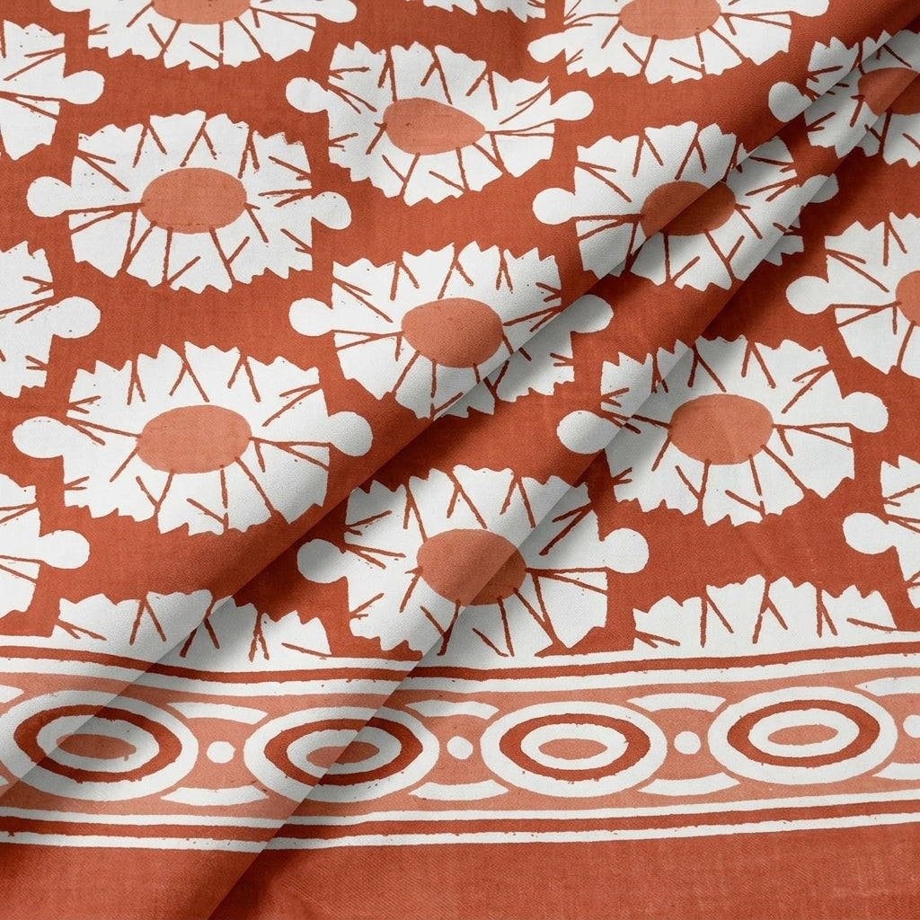 Folded Floral Orange Floral Cotton Fabric