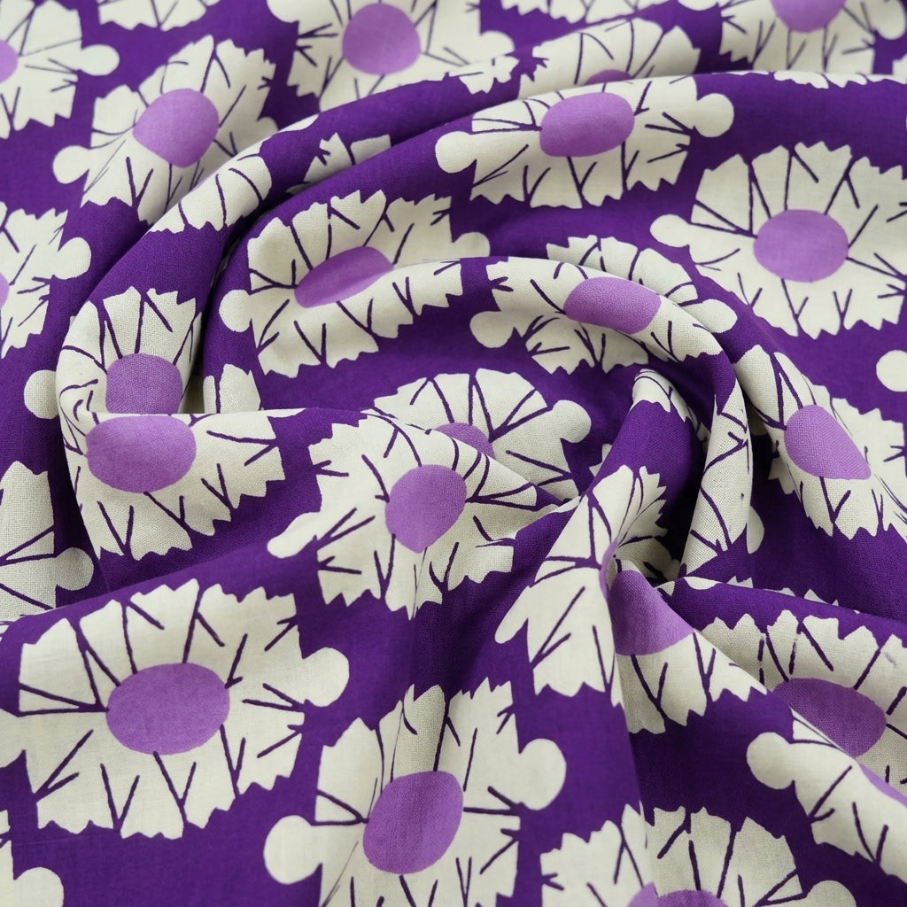 Swirled Floral Purple Floral Cotton Fabric
