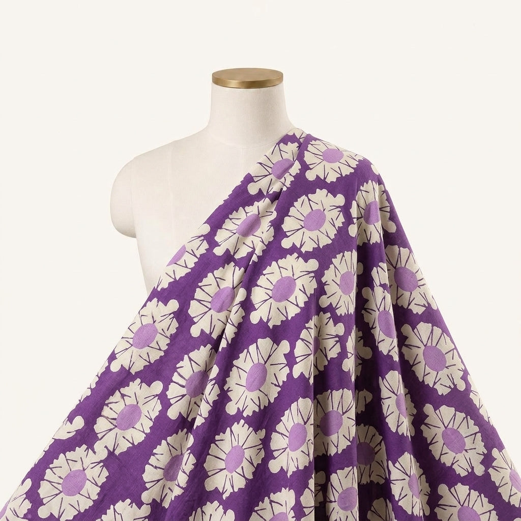 Floral Purple Floral Cotton Fabric Draped as a saree