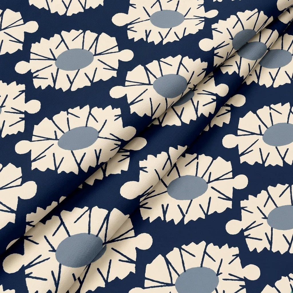 Folded Floral Navy Blue Floral Cotton Fabric