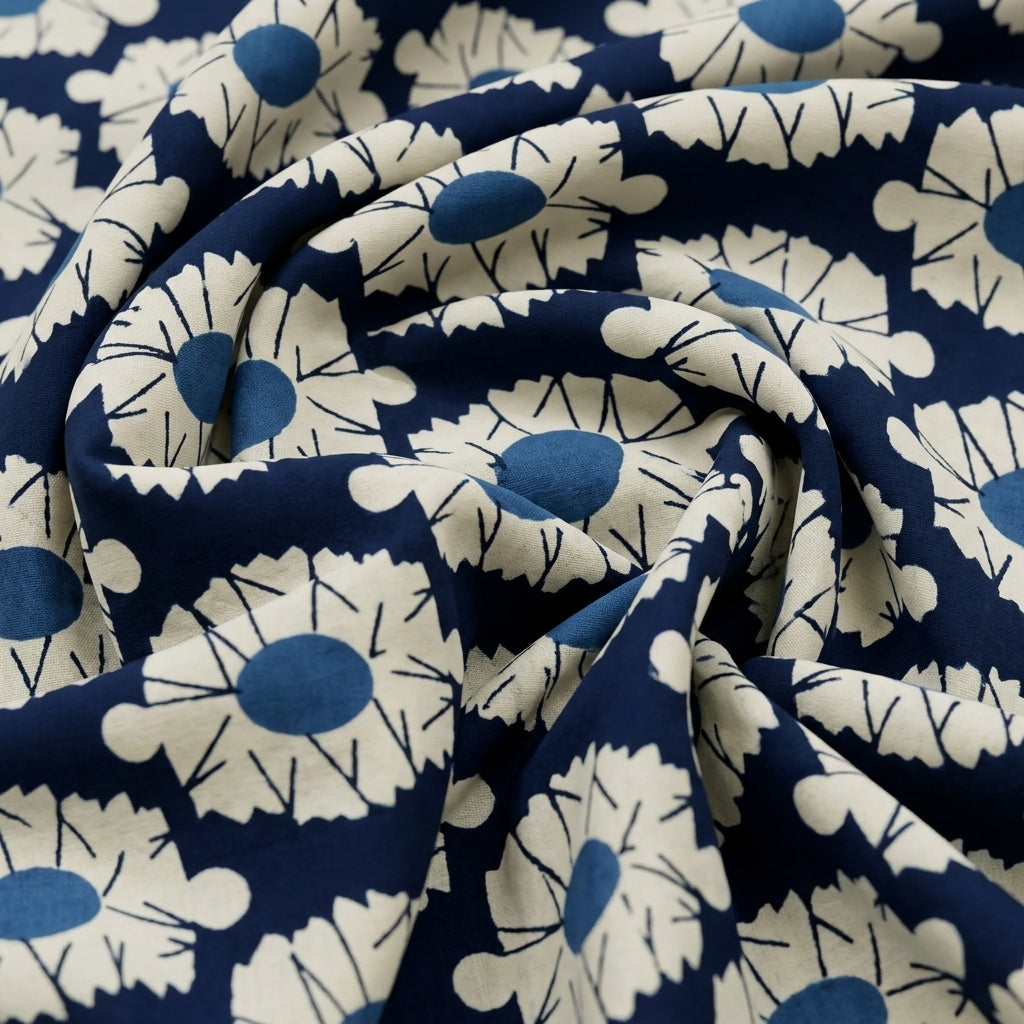 Swirled Floral Blue Floral Cotton Fabric