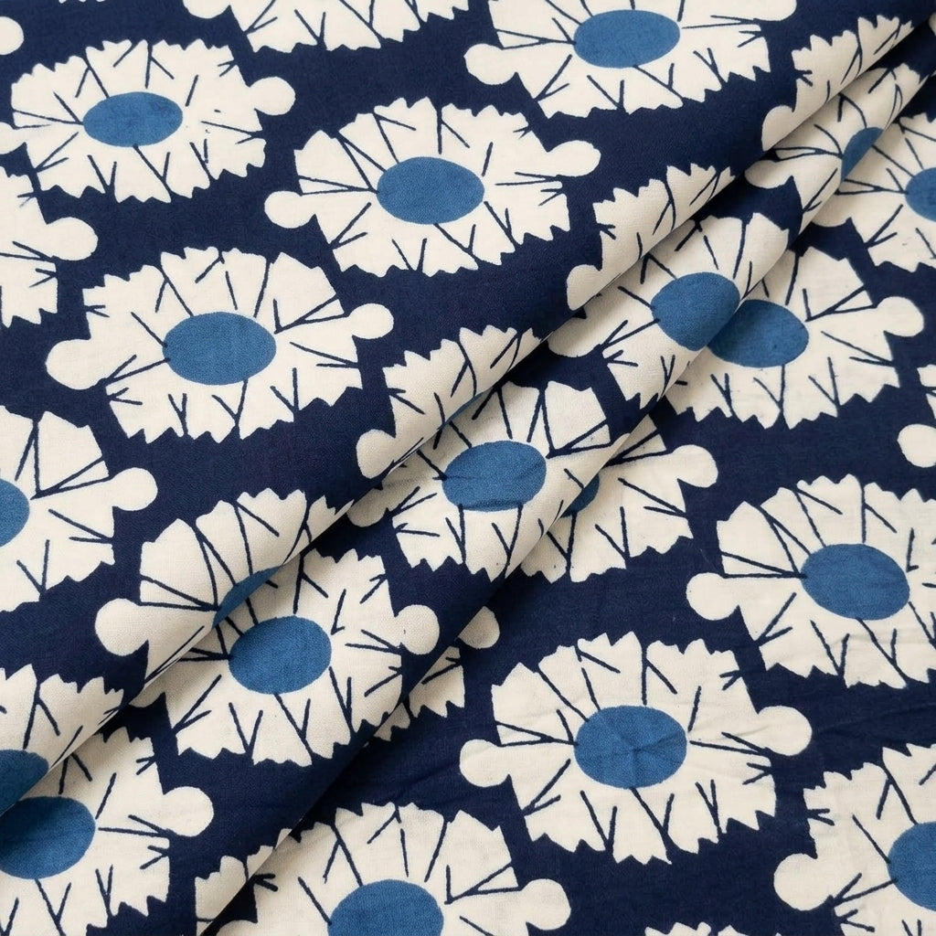 Folded Floral Blue Floral Cotton Fabric