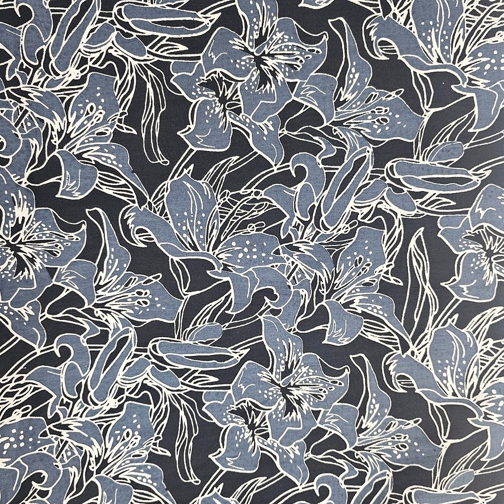 Black Floral Cotton Fabric - EC14764