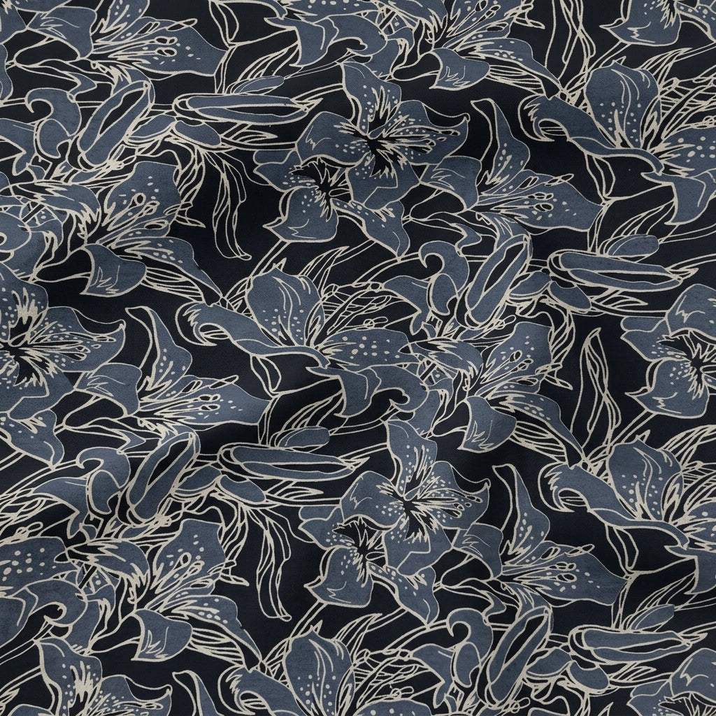 Swirled Floral Black Floral Cotton Fabric