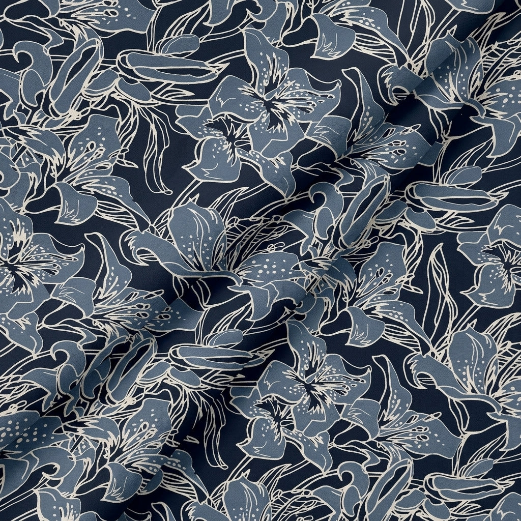 Folded Floral Black Floral Cotton Fabric